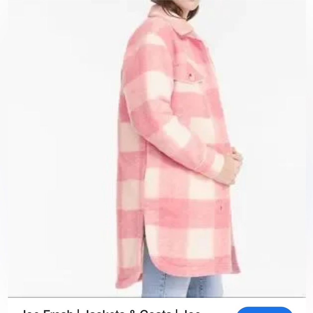 Jillian Harris m Joe Fresh Pink and White Plaid Button-Front Shirt Jacket - Picture 1 of 6